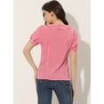 thumbnail image 3 of Top de camisa A cuadros Allegra K con Volantes y botones de manga corta con cuello Peter Pan Rojo XS, 3 of 6