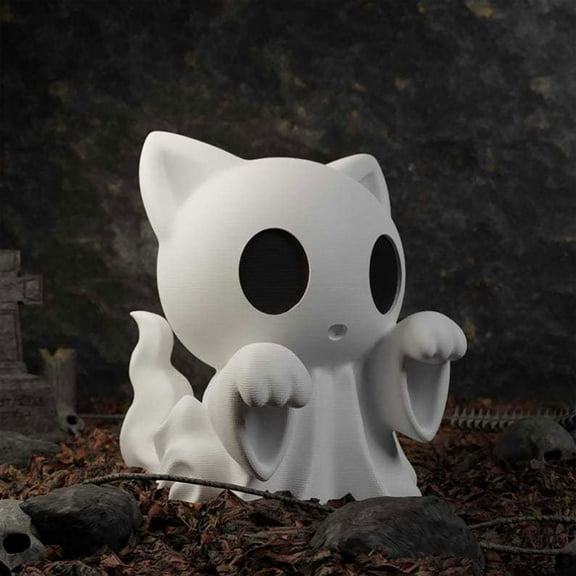 Halloween Ghost Cat Figurine - Cute Ghost Statue Decor for Halloween Decorations