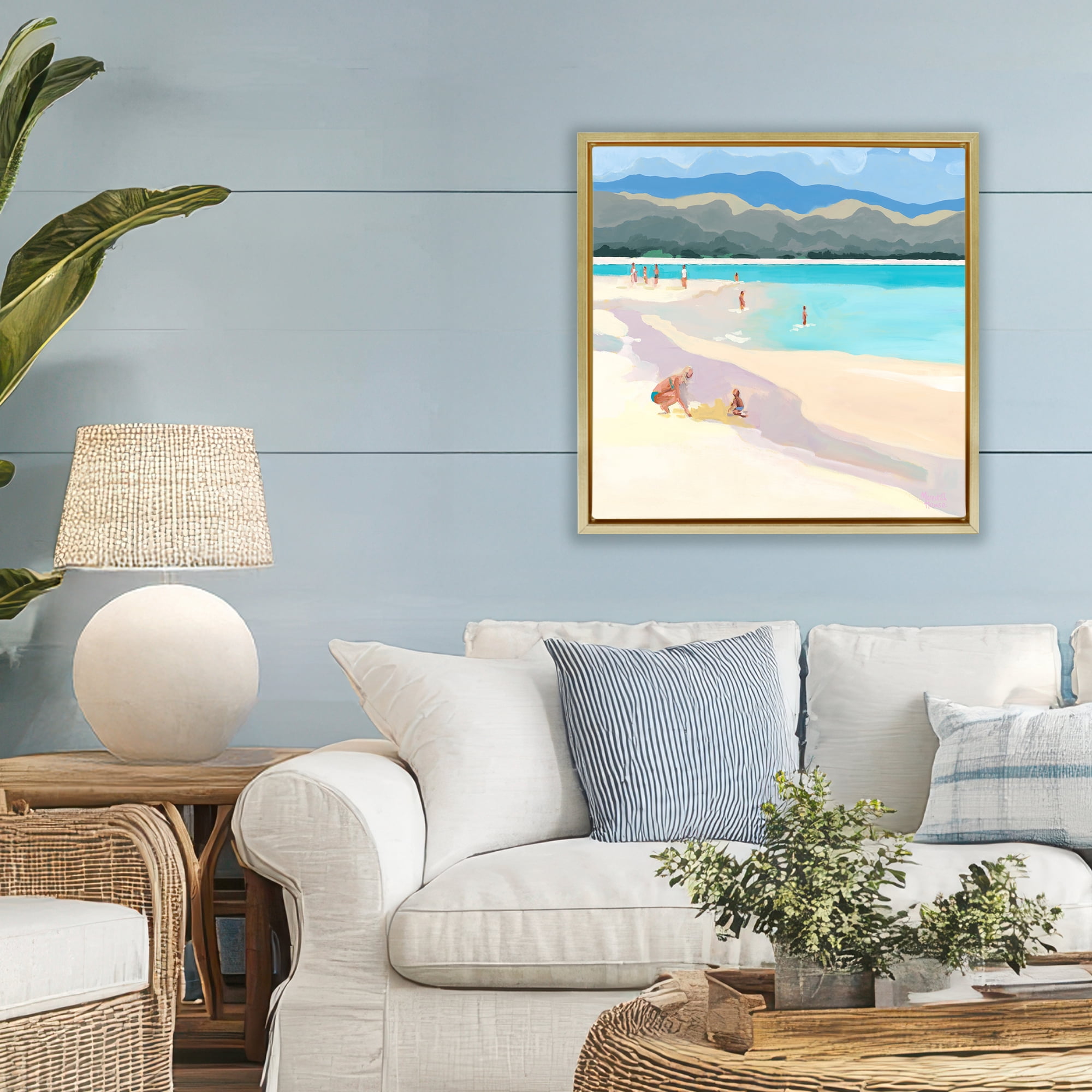 Stupell Industries Mother & Child Beach Scene Gold Framed Floater Canvas Wall Art, design by Meredith Howse
