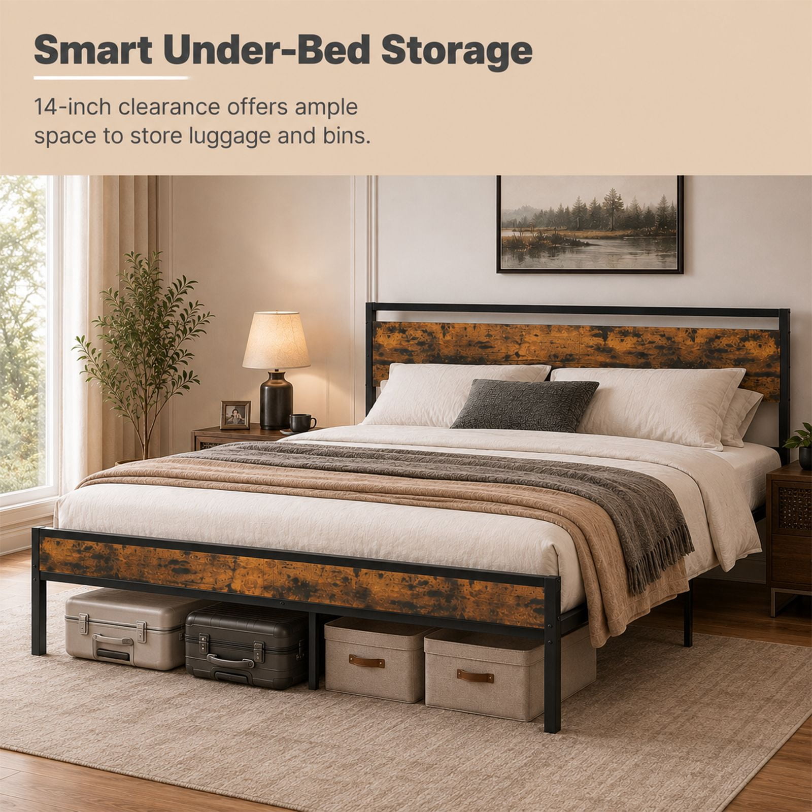 Alvantor Metal Platform Bed Frame, Mattress Foundation with Headboard and and Footboard, No Box Spring Needed Support, Noise Free, Easy Assembly