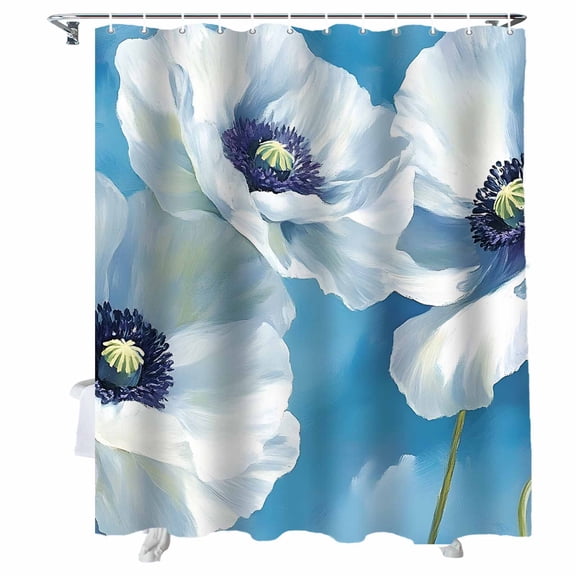 Shower Curtains Poppy Floral Bath Curtain Flower Blue Waterproof Bathroom Shower Curtain Set with Hooks Decoration 72 x 72 Inches