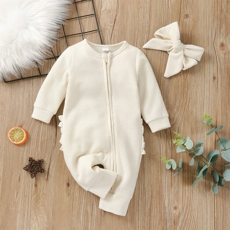 

Hunpta Toddler Infant Children Kids Baby Girls Solid Long Sleeve Patchwork Romper Jumpsuit With Headbands Outfit Set Clothes 2PCS