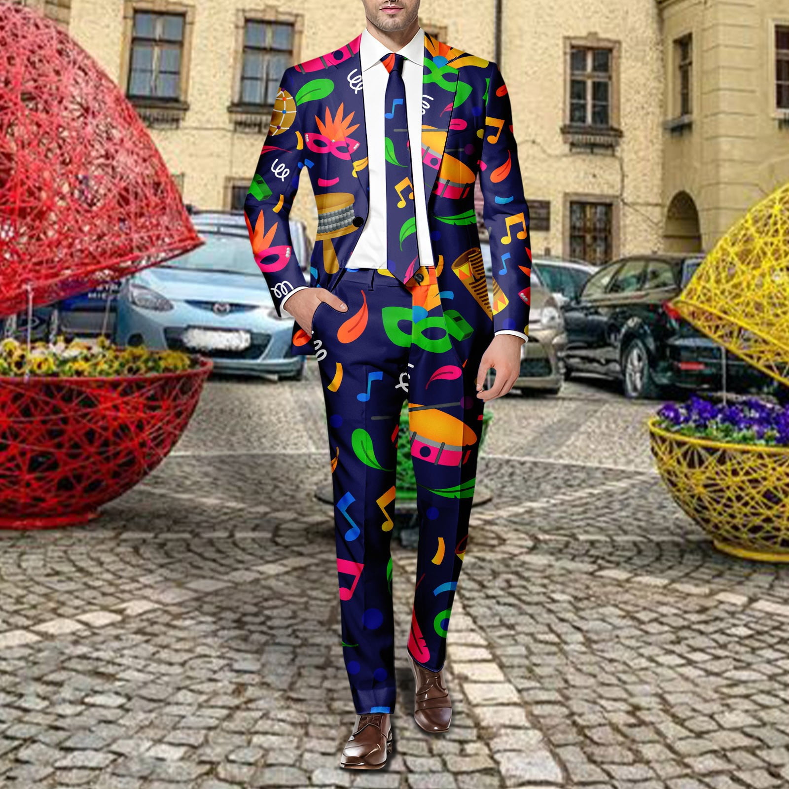 toraway Autumn Mens Suits Big and Tall 4Xl Men's Printed Suit Set