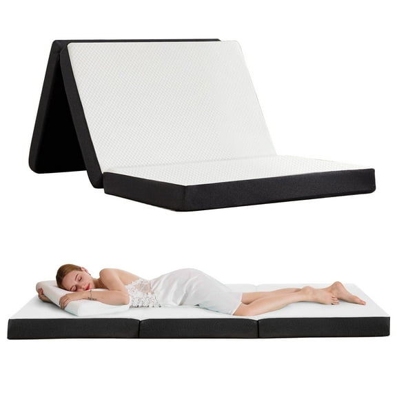 4-inch Full Size Tri-Fold Memory Foam Mattress Topper with Removable Cover, Portable & Folding for Guest Bed, Camping, Travel and RV Use