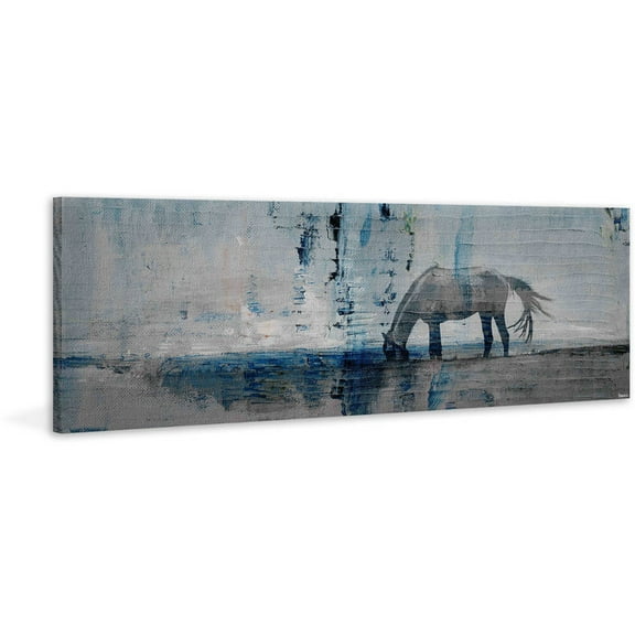 Parvez Taj Horse Grazing Blue Canvas Wall Art