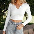 thumbnail image 5 of AherBiu Crop Tops for Women Long Sleeve Tops Ribbed Notch V Neck Stretchy Basic Layer Tee Shirts, 5 of 5