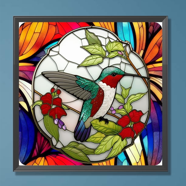 Pintura de diamante 5D DIY Taladro redondo completo Vidrieras Flor Pájaro Decoración (B6946) Hugtrwg Para estrenar