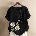 thumbnail image 2 of Cmfcve Women's Graphic Tops Short Sleeve Round Neck Cotton Linen Tee Shirt Breathable Henley Button Blouse, 2 of 5
