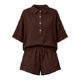 thumbnail image 7 of Rvusndi Summer Sets Linen Sets for Women 2 Piece Short Sleeve Shirt and Shorts Beach Outfits Casual Fashion Comfortable Solid Color Suits L, 7 of 7