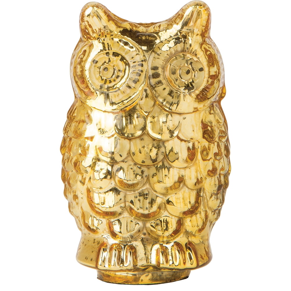 Small Vintage Mercury Glass Owl Figurine (4Inch, Gold)