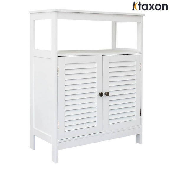 Ktaxon Bathroom Floor Cabinet, Wooden Storage Cupboard with 2 Shutter Doors & Adjustable Shelf, White
