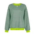 thumbnail image 4 of Women Oversized Striped Crewneck Sweatshirt Long Sleeve Color Block Pullover Tops Casual Loose Workout Shirt 02-Green XL, 4 of 5
