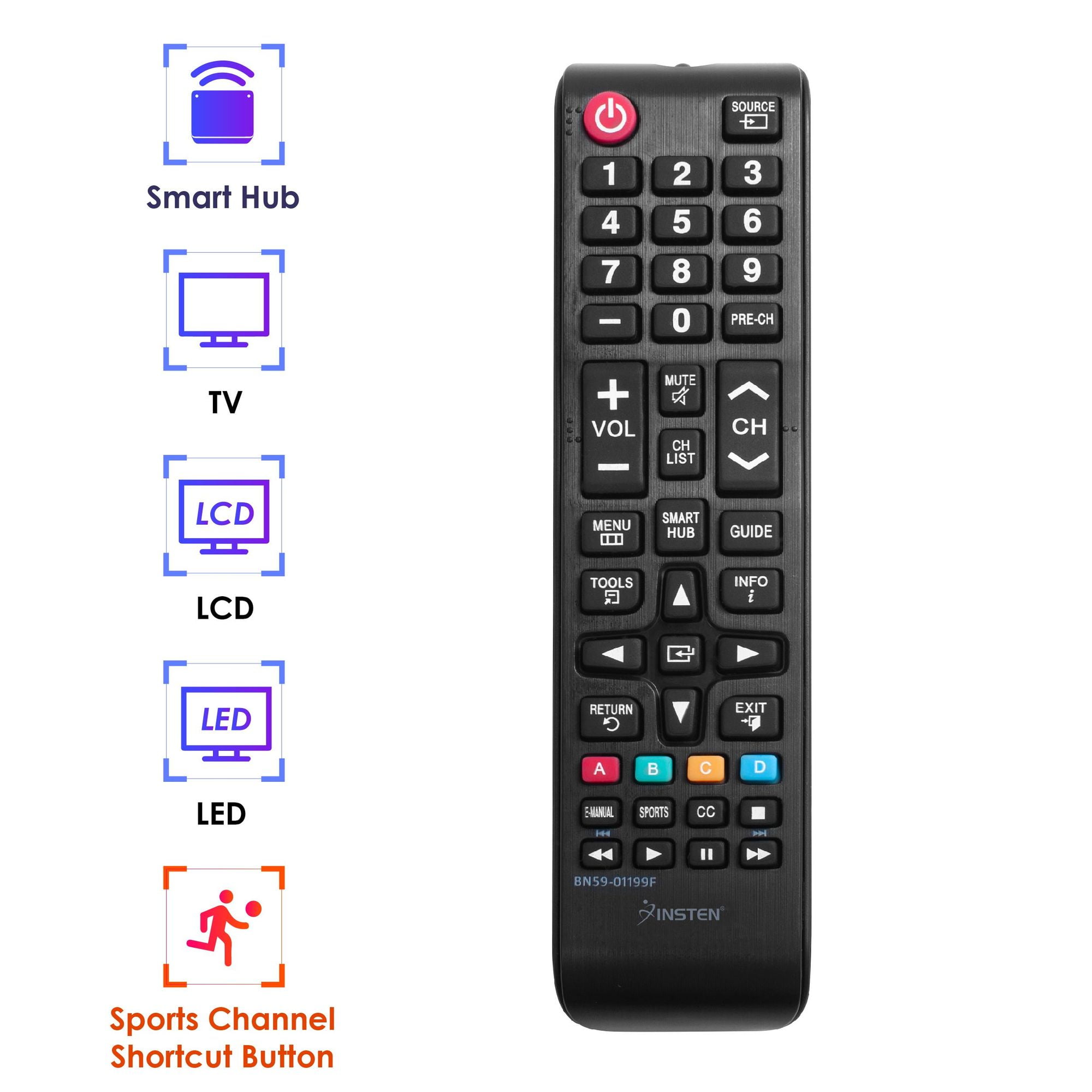Universal BN59-01199F TV Remote Control for Smart HDTV LED LCD Samsung Televisions Models with Smart HUB Button BN5901199F
