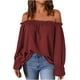 thumbnail image 2 of ICHUANYI Clearance Fashion Women One Shoulder T-Shirt Long Sleeve Casual Tee Tops Blouse(Red, XL) ICHUANYI WER2023081400625, 2 of 6