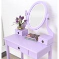 thumbnail image 2 of Small Vanity Desk Set, Makeup Vanity Table with Oval Mirror & Cushioned Stool, 3 Storage Drawers, 30 inch Girls Dressing Table for Small Space Bedroom, Purple, 2 of 5