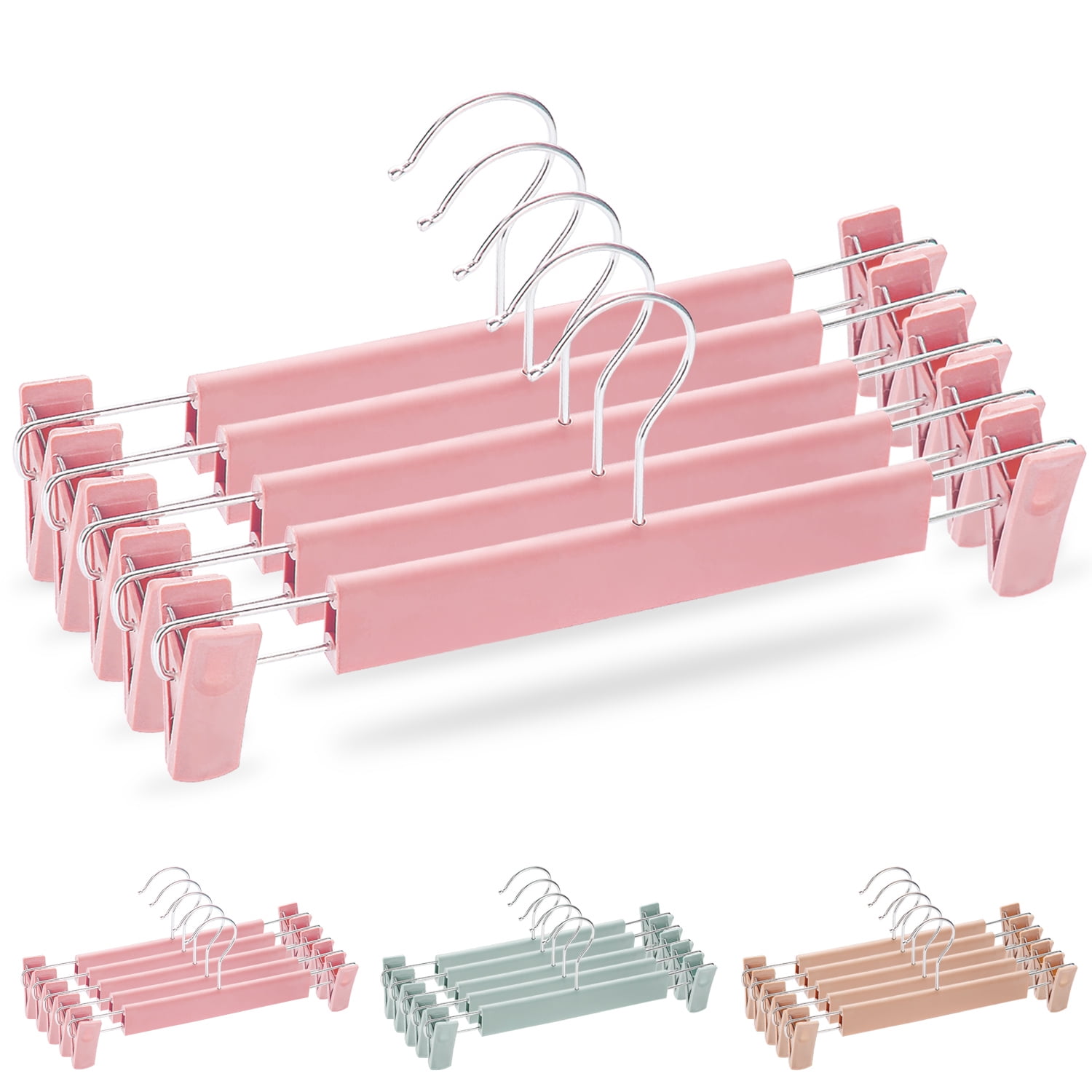 ReaNea Pants Hangers, Space Saving Plastic Clothes Hanger with NonSlip Pinch Clips, 5 Pack