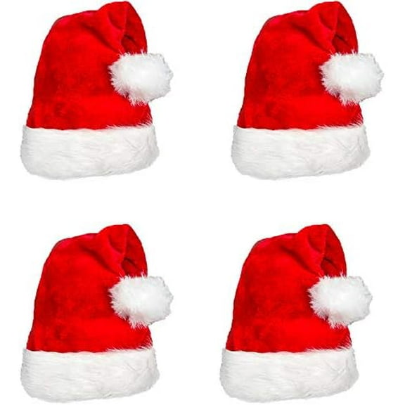 4 Pack Plush Santa Hat Confortable Velvet Red Christmas Hat for Christmas Party Favors Fit for Adults and Kids