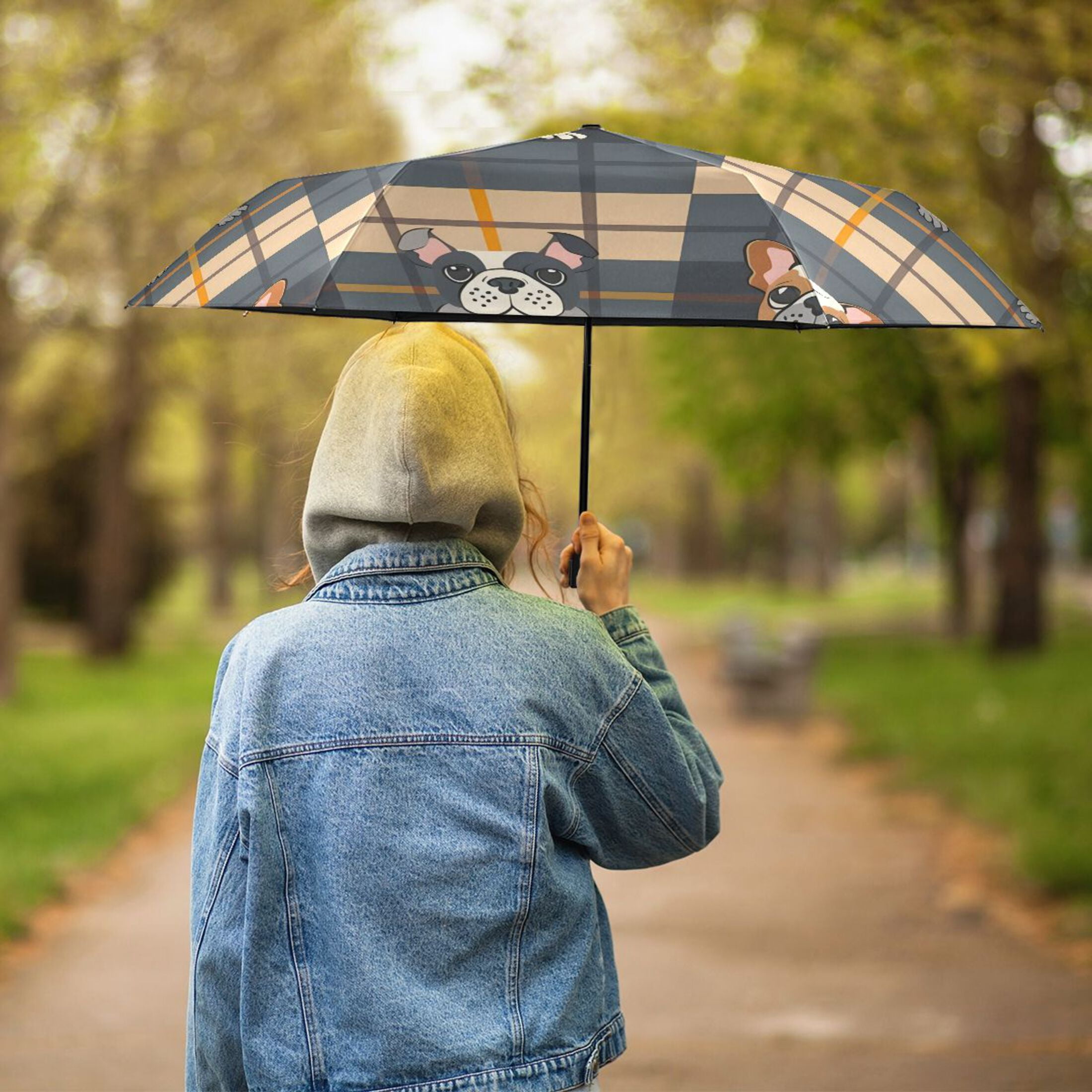 Adorable Bulldog Compact Sun Umbrella Windproof Travel Umbrellas for Rain Strong Portable UV Protection