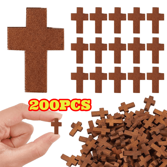 200pcs Small Wooden Cross Pendants, Brown Wood Cross Charms Ornaments for Jewelry Making Necklace Bracelet Earring DIY Crafts