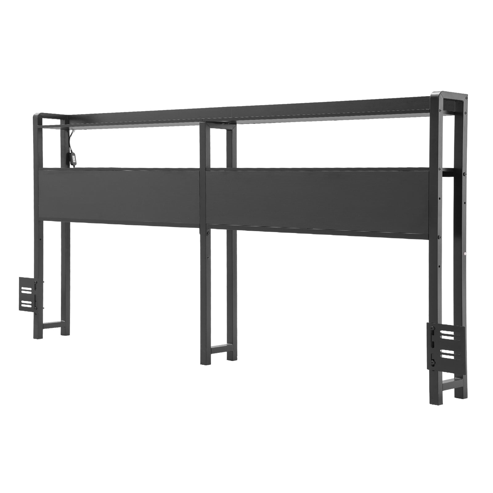 KFFKFF Queen Bed Headboard, Height-Adjustable with Dual Shelf Storage, Independent Head Board Incorporating Charging Facility and LED Illumination for Various Bed Structures, Simple Setup, Dark Hue