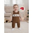 thumbnail image 4 of Miaouyo Infant Baby Girls Boys Christmas Outfit 0 3 6 9 12 18 Months Loose Fit Striped Crew Neck Romper Embroidered Overalls Pants and Cap 3 Pcs Set, 4 of 9
