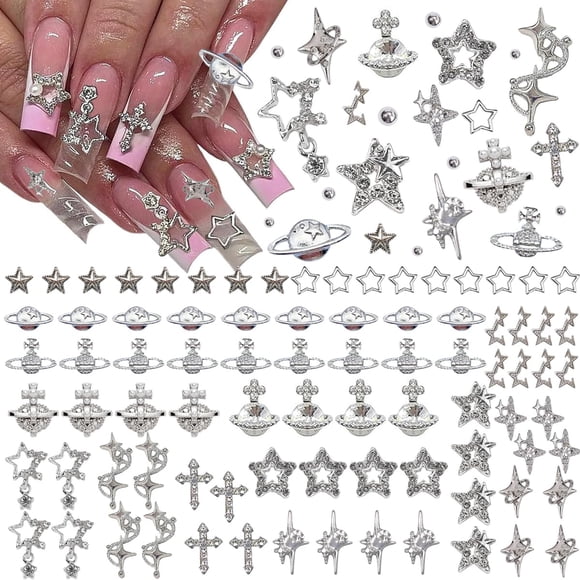 Abalorios para uñas Ganepens, más de 120 unidades, con incrustaciones de diamantes de imitación para