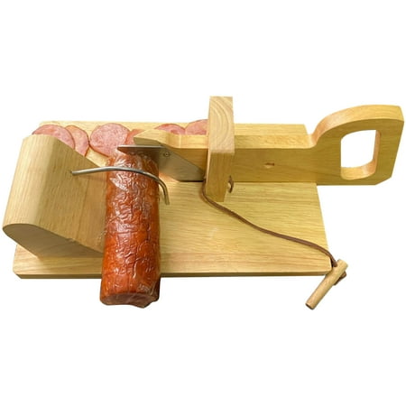 

Sausage-Slicer With Stainless Steel Made Of Rubber Tree Wood
