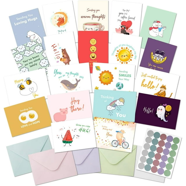 Mr. Pen- Thinking of you cards with envelopes, 20 Unique Design, Large 5”x7”, Thinking of You Card, Blank Inside, Greeting Cards Thinking of you, Encouragement Cards, Note Cards with Envelopes