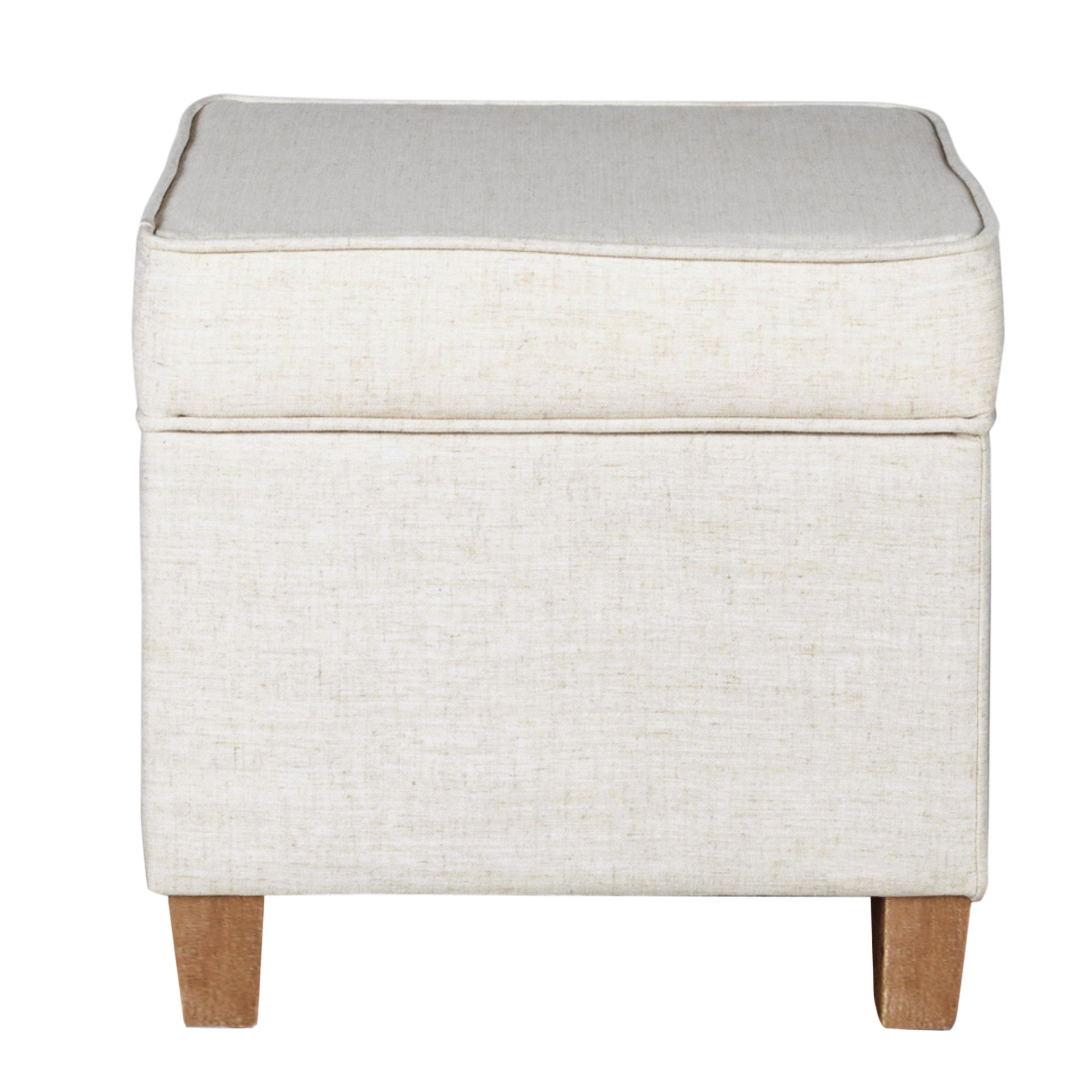 HomePop Cole Classics Square Storage Ottoman Wood Leg- Cream