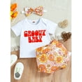 thumbnail image 3 of Franhais 3-Piece Baby Girls Summer Outfit, Letter Print Short Sleeve T-Shirt + Flower Print Shorts + Hairband for Toddlers, 0-24 Months, 3 of 9