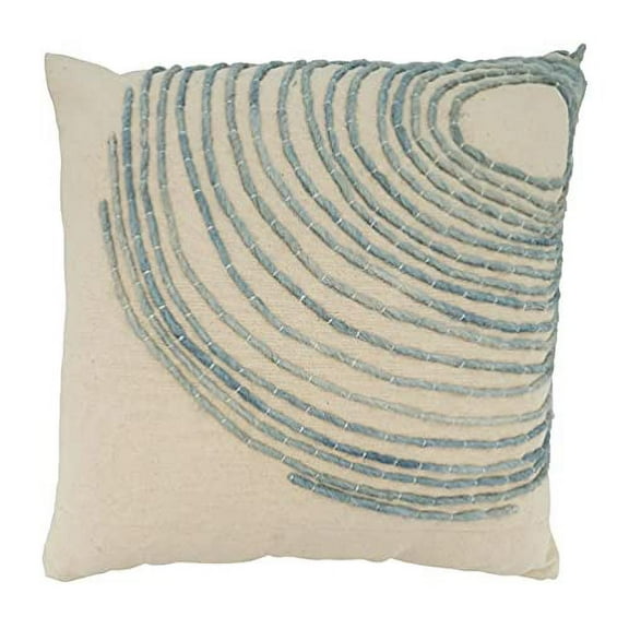 Fennco Styles Swirl Embroidered Cotton Decorative Throw Pillow 20" W x 20" L - Blue Textured Cushion for Home, Couch, Living Room and Office Décor
