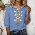 thumbnail image 3 of Vintage Boho Embroidered T Shirts for Women 2026 Summer Casual Elbow Sleeve Cotton Linen V Neck Lightweight Tee Shirt, 3 of 5