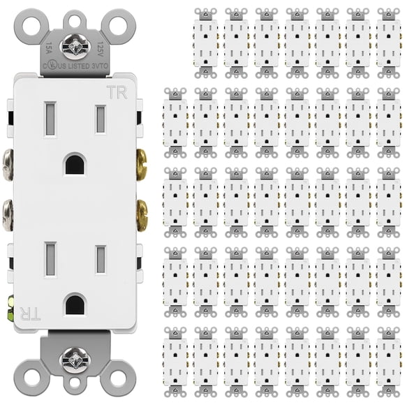 BESTTEN 15 Amp Decor Outlet, Decorator Electrical Wall Receptacle, Tamper Resistant, 15A/125V/1875W, Residential and Commercial Use, UL Listed, 40 Pack, White