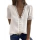 thumbnail image 2 of Camiseta de mujer Encaje Cuello en V Camisa de manga corta Blusa Top casual, Beige, XL Vogacara AP001454-14, 2 of 7