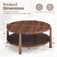 thumbnail image 2 of Dayalane 34.5" Mid-Century Modern Round Coffee Table Shelf, 2-Tier Center Table with Solid Wood Frame, Farmhouse Circle Coffee Table for Living Room Office, Walnut Brown, 2 of 11