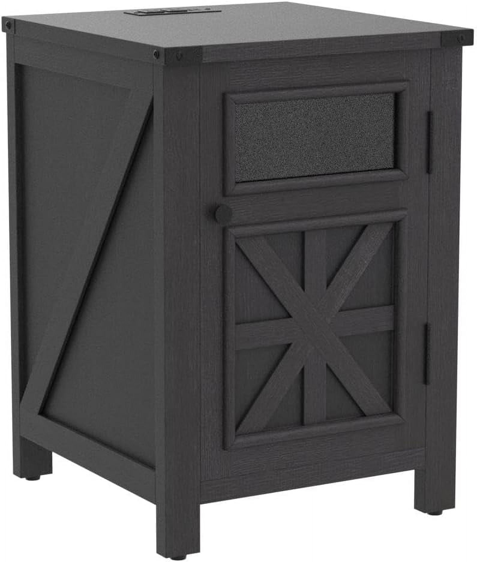 T4TREAM 17.8" W Farmhouse Wooden Nightstand End Table with Charging Station and Storage, Black