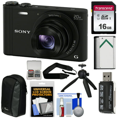 Sony Cyber-Shot DSC-WX350 Digital Camera (Black) with 16GB Card + Battery + Tripod + Case + Strap +
