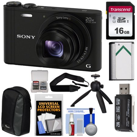Sony Camera Nex 6 Sony Cyber-Shot DSC-WX350 Digital Camera (Black) with 16GB Card + Battery + Tripod + Case + Strap + Kit ()