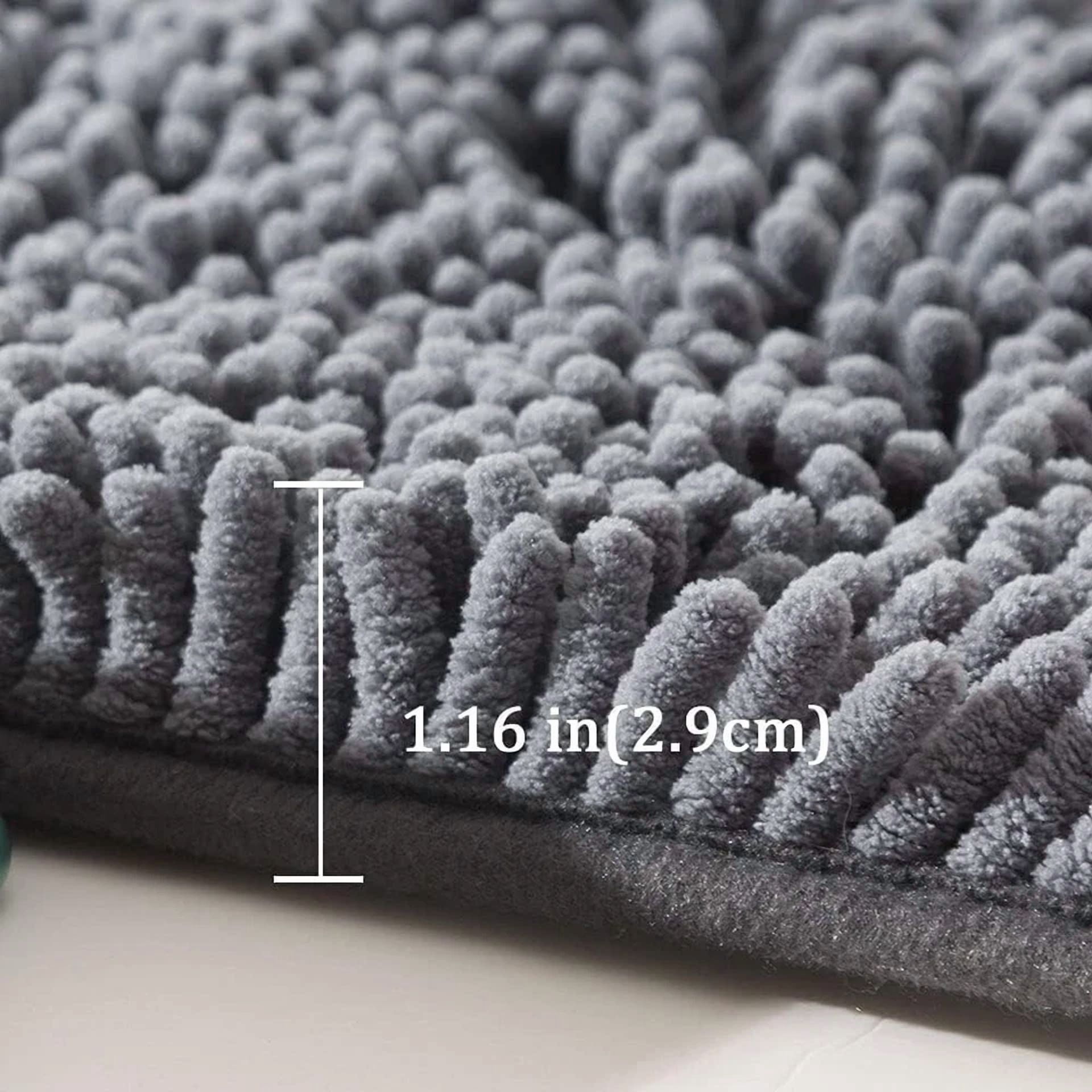 Bathroom Rug Mat, 24'' X 17'', Luxury Chenille Shaggy Non-Slip Bath Rugs, Grey