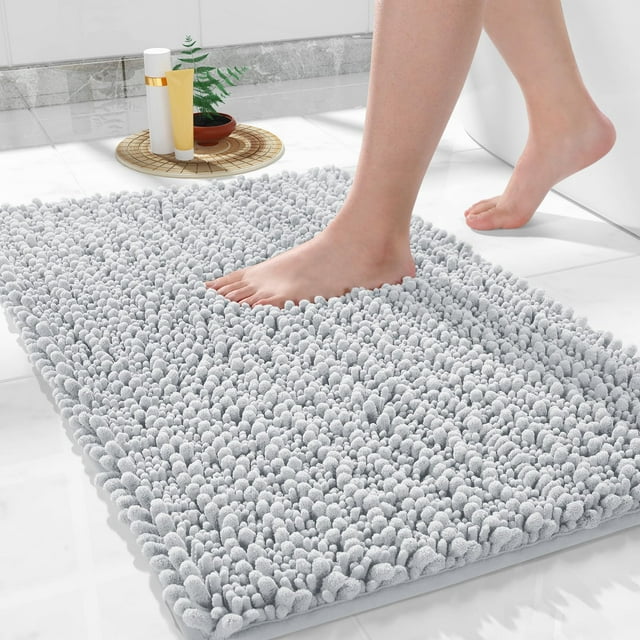 Alfombra de baño Yimobra Soft Shaggy Chenille, 80 x 50 cm, color plateado