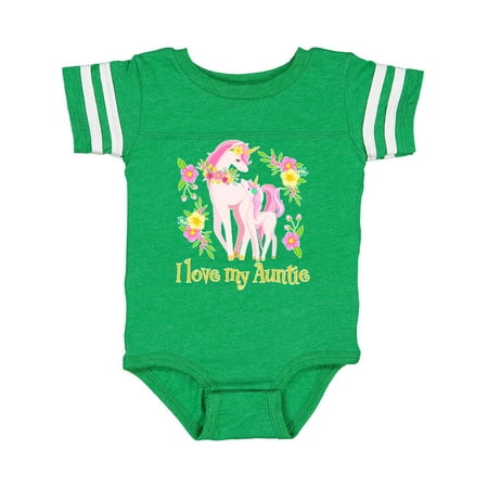 

Inktastic I Love My Auntie Unicorn with Pink and Yellow Flowers Gift Baby Boy or Baby Girl Bodysuit