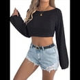 thumbnail image 3 of Blusa de Punto con Cuello Redondo y Mangas Largas para Mujer, Estilo Crochet Calado Negro S, 3 of 7