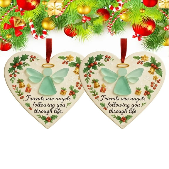 Heart-Shaped Sea Glass Friendship Decor,Friendship Heart Keepsake,Ornament for Christmas Tree Hanging Ornaments,Sea Glass Art for Friends,Inspirational Christmas Decor,Tree Ocean Decorations (1PC)