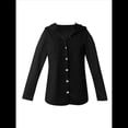 thumbnail image 2 of Sudadera Holgada de Larga para Mujer, Informal, con Botones y Capucha, con Bolsillo. Negro XL, 2 of 7