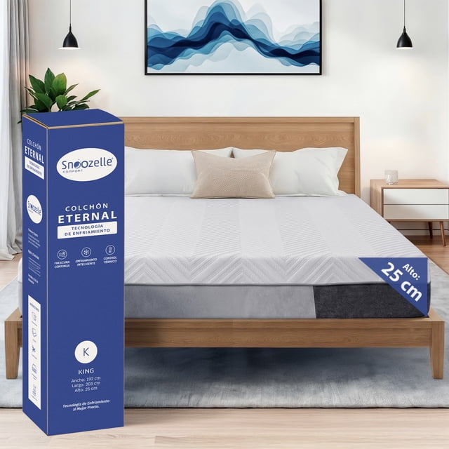 SNOOZELLE COMFORT Colchón King Size 25 cm Altura, Memory Foam con Carbón Activado y Gel Cooling Que Disipa el Calor, Espuma de Alta Densidad Libera Puntos de Tensión, Tela Transpirable