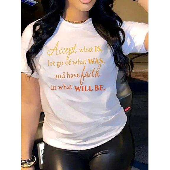 Women's Accept What Is Let Go Of What Was Graphic T‑Shirt, Positive Faith Motivational Short Sleeve Crew Neck Casual Tee