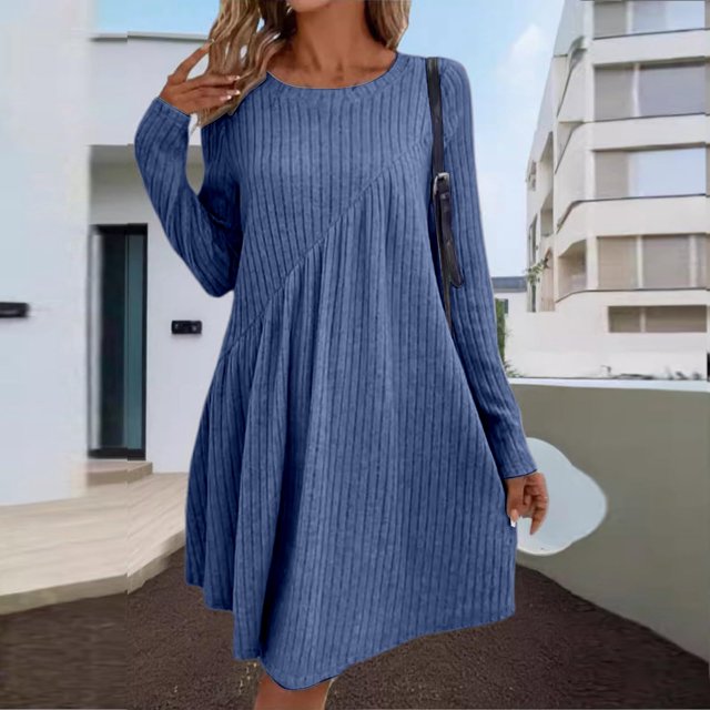 WILLBEST Vestido Floreado Para Mujer, Vestido Informal De Rayas Cepilladas Irregulares De Color Liso Para Primavera Y Otoño