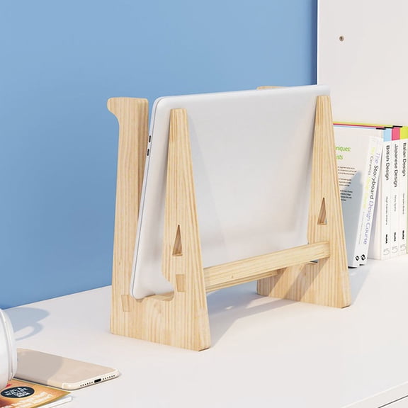 Luxshiny 1Pc Desk Laptop Holder Wooden Stand in Khaki for Heighten Screen and Storage