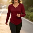 thumbnail image 6 of VBVC Women's V-Neck Long Sleeve Shirt , Ladies' Curved Hem Stretchy Top , Y2K Running Sports Tee For Women, S-2XL, 6 of 8