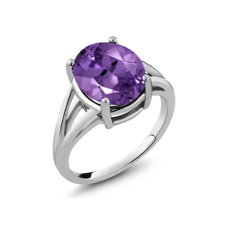 Gemstone Oval Ring - 4.60 Ct Oval 12x10mm Amethyst Gemstone 925 Sterling Silver Ring